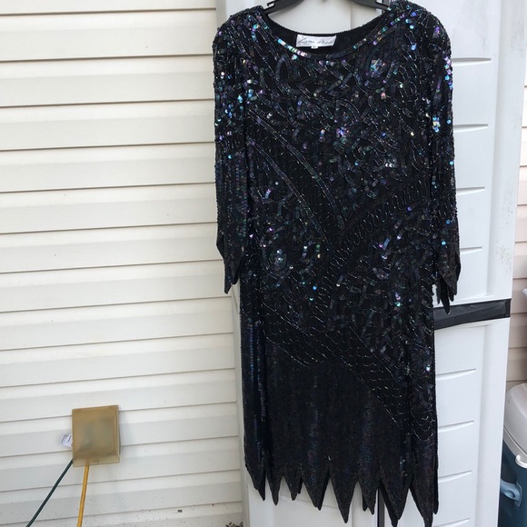 VINTAGE LILLIE RUBIN BLACK SEQUIN Dress-M - Picture 7 of 8